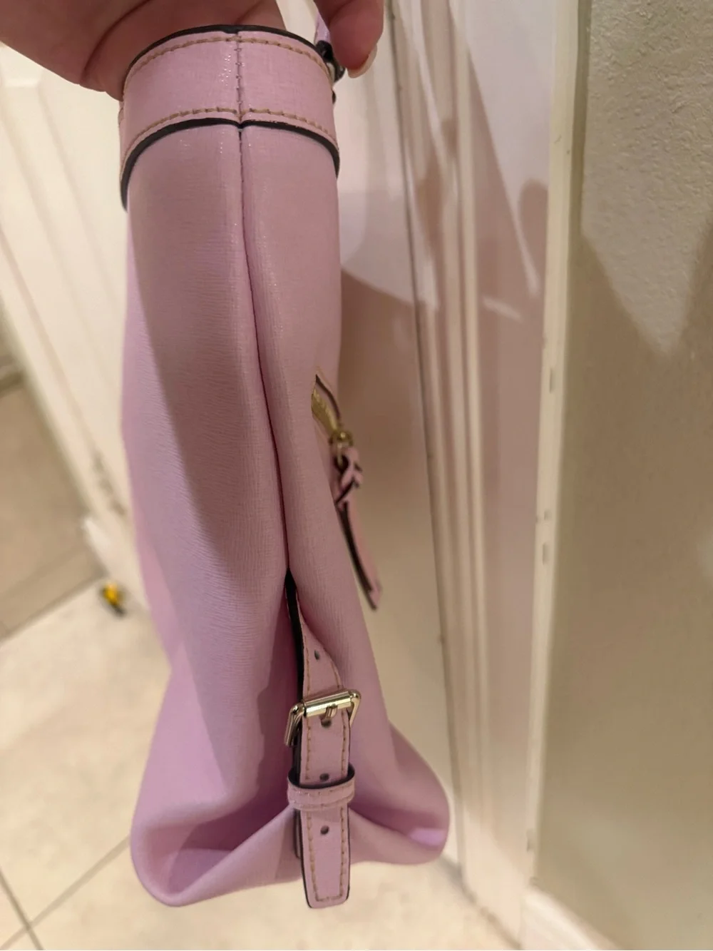 Dooney & Bourke Sara Pink Saffiano Shoulder Tote with Gold Hardware - Picture 5 of 12